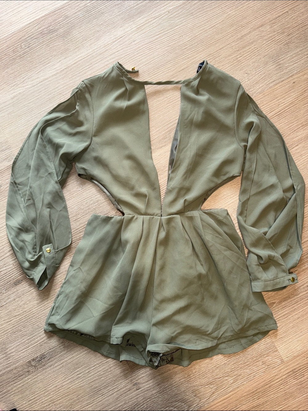 LOVE UNIVERSITY Sexy Cut Out Olive Green Shorts Plunging Romper